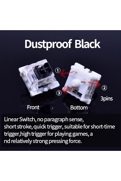 GGBEE 30pcs Dustproof Black Outemu Switch for Keyboard 3Pin Dustproof Linear Tactile Clicky Silent Switche