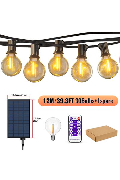 aiopp G40-12m 31bulbs Solar String Lights, G40 Shatterproof LED Solar String Light Outdoor Umbrella Lights