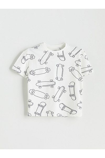 LC Waikiki White Crew Neck Printed Boy's T-Shirt