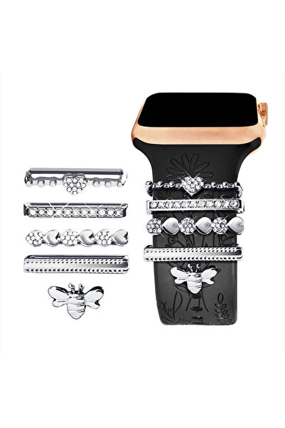 Choice Silvery 5pcs Rhinestone Watchband Ring Loops Nails Studs, Cute Metal W...