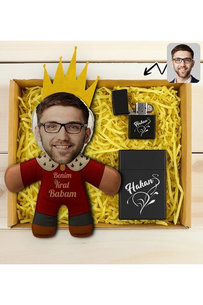 Bk Gift Kişiye Özel Fotoğraflı Kral Babam Tasarımlı Bebek Yastık-1 & Sigara K...