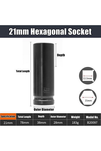Choice 21mm 1/2" Drive Deep Impact Socket Drive Metric Wrench Socket Deep Impact Socket Pneumatic Wrench He