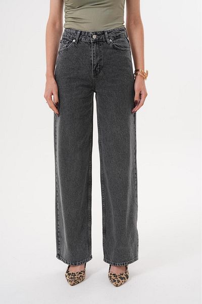 Tarz Cool Women's Palazzo Loose Leg Super High Waist Jean Trousers Anthracite