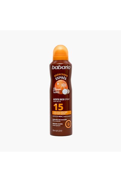 Babaria Dry oil spray with tanning accelerator, SPF15, UVA, UVB & infrared protection, Babaria, 200 ml