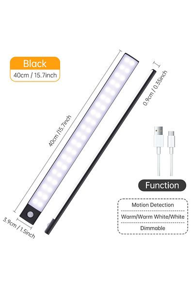 Choice Black 40CM 3color in one Lamp Night Light 20/30/40/60CM Motion Sensor Light Wireless USB LED Cabinet