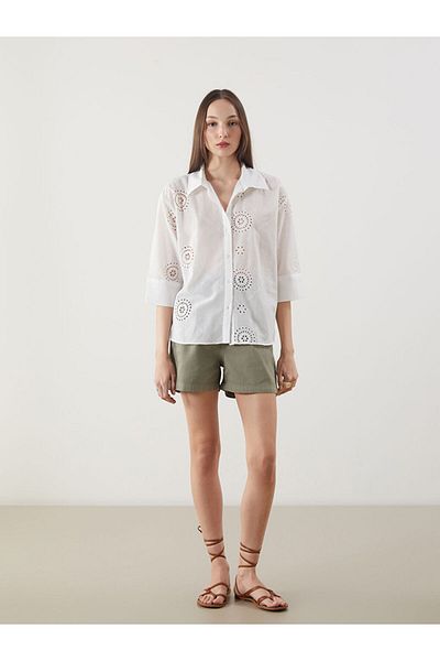 LC Waikiki Black Openwork Oversize Women's Shirt