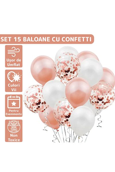Teno Set of 15 Teno® Balloons, Confetti, 3 colors, latex, pink/white/transparent