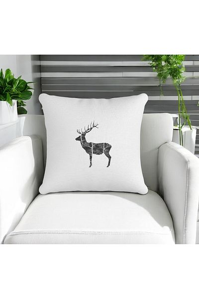ASDİVA White Deer Pattern New Year Digital Printing Decorative Throw Pillow Case 43X43