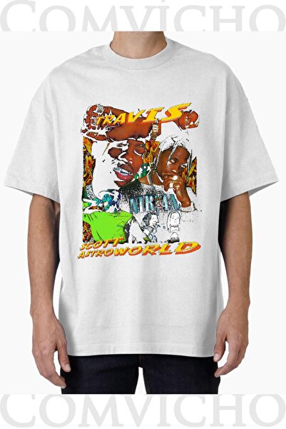 COMVİCHO تي شيرت مطبوع بتصميم ترافيس سكوت v9 للجنسين