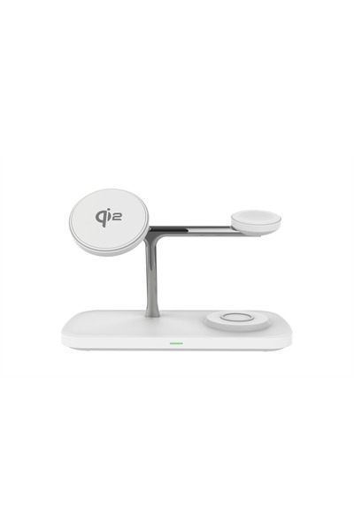 Choice قاعدة شحن لاسلكية T255 QI2 بيضاء لأجهزة Apple / Samsung 3 في 1 مع قاعد...
