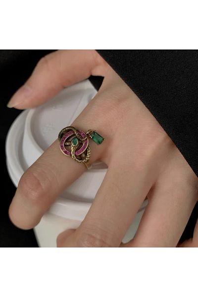 Choice ZA7142-1 resizable Vintage Creative Charm Set with Zircon Snake-shaped Opening Ring for Women Exquis