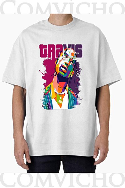 COMVİCHO تي شيرت مطبوع بتصميم ترافيس سكوت v2 للجنسين