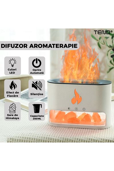 Teno Teno® Aromatherapy Diffuser, flame effect, 4 LED colors, 250ml capacity, white