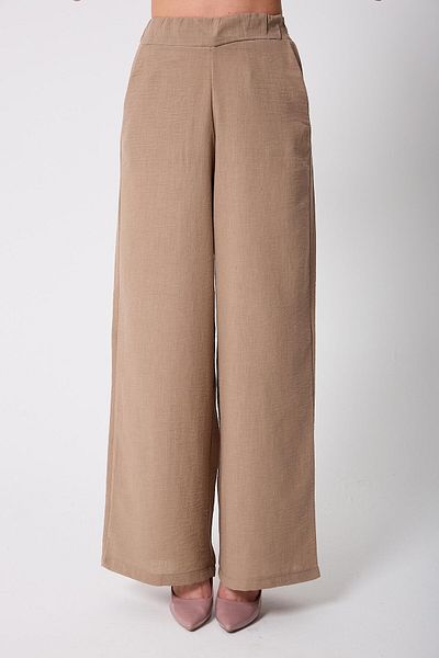 AMİDA Women's Beige Muslin Linen High Waist Palazzo Trousers - 2522