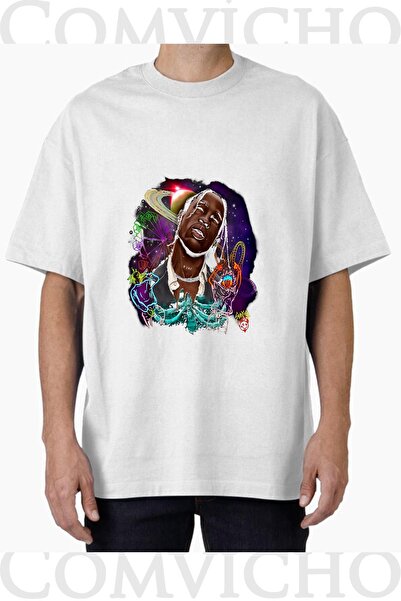 COMVİCHO تي شيرت مطبوع بتصميم ترافيس سكوت v8 للجنسين