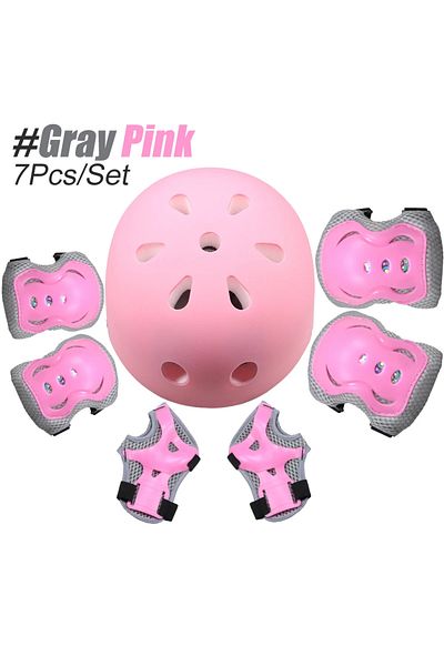 Choice Gray-Pink 7Pcs/Set Kids Bike Helmet Skateboard Knee Pads, Girls Boys 3-10yrs Wrist Guards for Sports