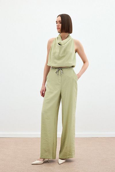 Sateen Knitted Belted Trousers - Fat Green