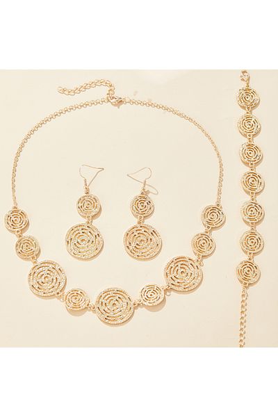 Choice YB6383-1 Simple Fashion Creative Line Round Retro Elegant Earrings Necklace Bracelet Set for Women's