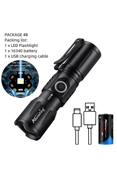 Choice USB Charging black White light High Power Zoom Beam Light LED Lighting Mini Flashlight Type-C Usb Re