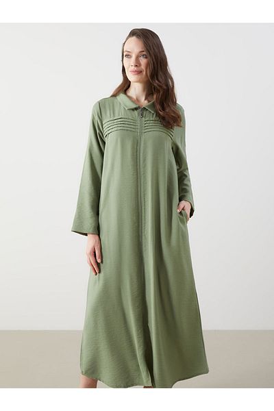 LC Waikiki New Season Shirt Collar Linen Look Women's Dress - S5Lr41Z8