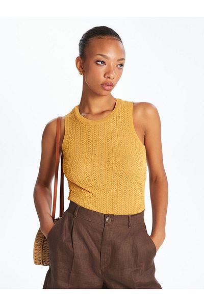 LC Waikiki Sari Crew Neck Self Patterned Women's Knitwear Singlet