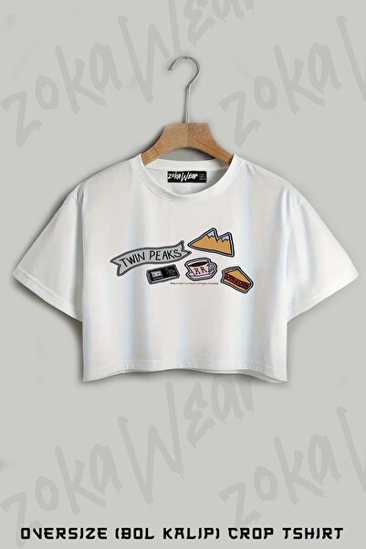 ZOKAWEAR Twin Peaks Double R Diner με στάμπα Oversize Crop T-shirt