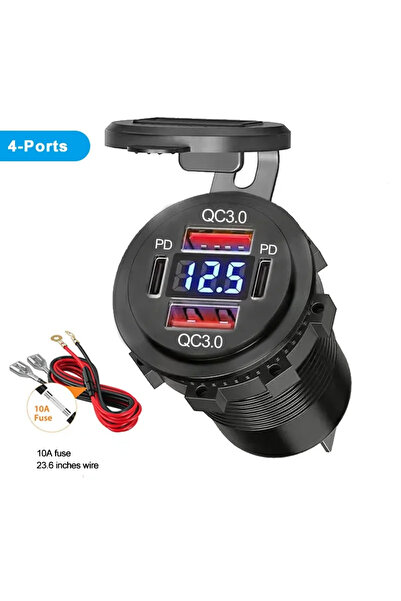 Choice3 شاحن سيارة ودراجة نارية USB مزدوج بقدرة 96 واط مزود بأربعة منافذ سلكي...