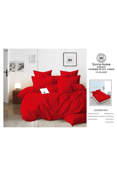 Sonia-home 6-piece satin cotton linen with elastic sheet – Sonia Home Red Damascus