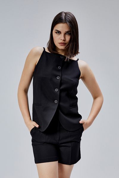 Bolivente Black Regular Fit Lined Suspender Vest