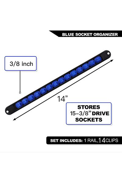 Choice 3-8(10mm)-Blue 1/4" 3/8" 1/2" Wrench Holders Traight Plastic Universal Socket Organizer Rail Bracket