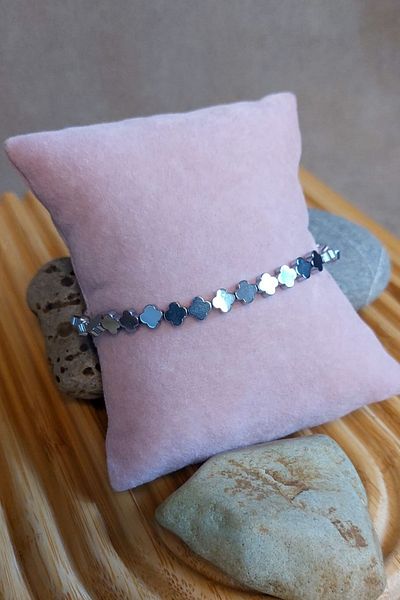 Uretti - Özlem 9422 2087 Clover Cut Hematite Natural Stone Men's Bracelet