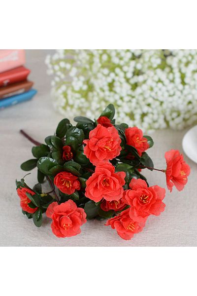 Choice Red Outdoor Fall Artificial Red Azalea High Quality Flowers Bushes UV Resistant Decor Fake Flowers H