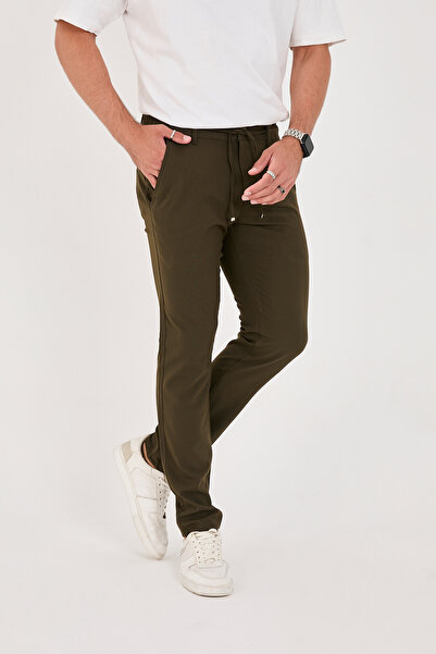 BROCARD Ανδρικό παντελόνι Jogger Slimfit μέσης μισό ελαστικό υφασμάτινο χακί