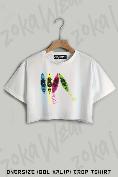 ZOKAWEAR Paddle Paddle Board Printed Oversize Crop T-Shirt