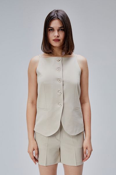 Bolivente Light Beige Regular Fit Lined Suspender Vest