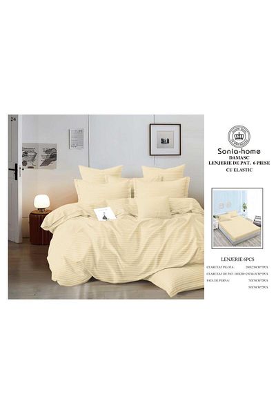 Sonia-home 6-piece satin cotton linen set with elastic – Sonia Home Cream Damascus