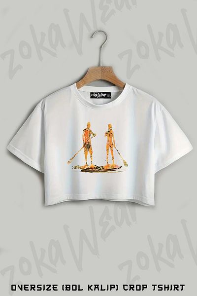 ZOKAWEAR Paddle Paddle Boarding Printed Oversize Crop T-Shirt