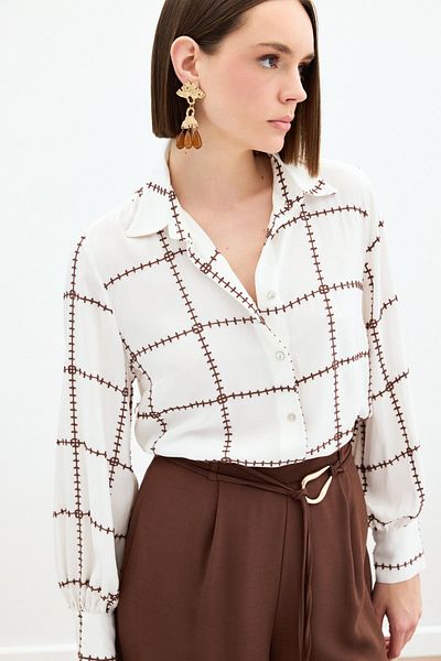 Sateen Cămașă din viscoză cu detaliu de broderie - maro