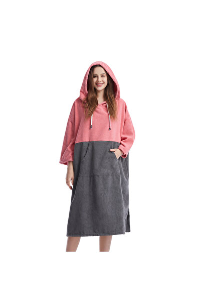 Choice رداء حمام MUTAO وردي ورمادي بأكمام متوسطة وطويلة لتغيير الملابس، رداء ...