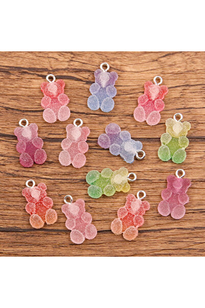 Choice مزيج 20 قطعة 11 × 20 مم 6 ألوان ملونة دلايات الدب الراتنج كابوشون لامعة حلوى جيلاتينية قلادة سلسلة مفاتيح