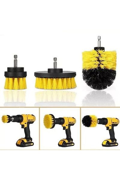 OEM Set of 3 universal cleaning brushes, with self-tapping drill adapter, yellow