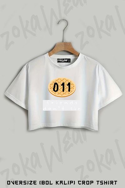 ZOKAWEAR Stranger Things Friends Dont Lie 2 Printed Oversize Crop T-Shirt
