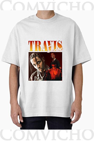 COMVİCHO تي شيرت مطبوع بتصميم ترافيس سكوت v25 للجنسين
