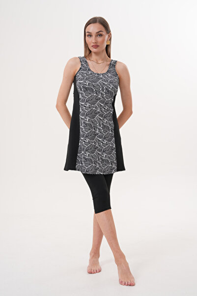 vawensea Kadın Likralı Taytlı Elbise Mayo Yaprak Desenli