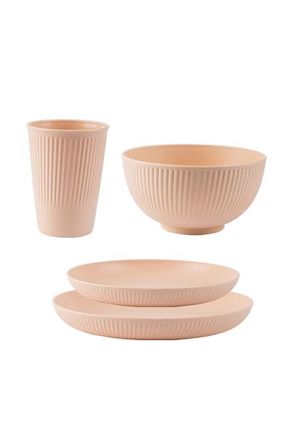 Choice 4Pcs Pink 4Pcs Wheat Straw Tableware Set Plate Dish Bowl Cup Unbreakable Kitchen Eco Friendly Dishes