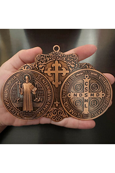 Choice ميدالية صليب القديس بنديكت من النحاس العتيق كبيرة جدًا مقاس 5.7 × 4 بو...