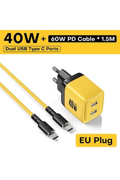 Choice EU Plug With Cable ASOMETECH 40W GaN Charger Dual USB Type C Fast Charger QC4.0 PPS PD Portable Phon