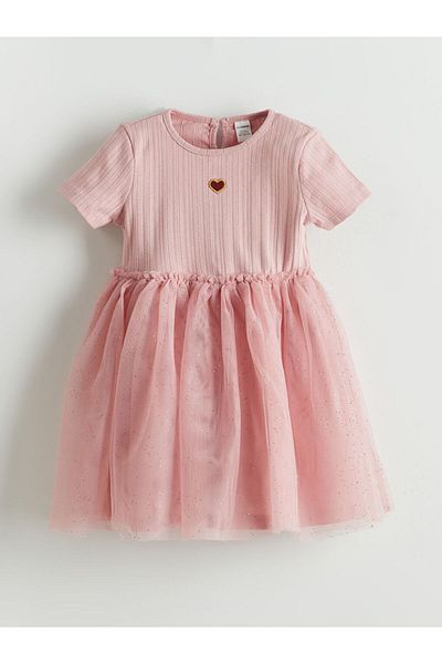 LC Waikiki Pink Embroidered Combed Cotton Tulle Girl's Dress