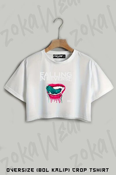 ZOKAWEAR تي شيرت قصير كبير الحجم مطبوع عليه Falling In Reverse