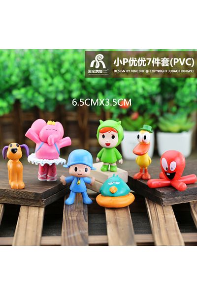 BANDAI Gold 7Pcs/Set Pocoyo Animal Toy Bird Duck Elephant Doll Model Scene Ornaments Anime Cartoon Cute Pvc
